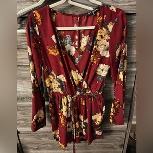 Dark red floral romper